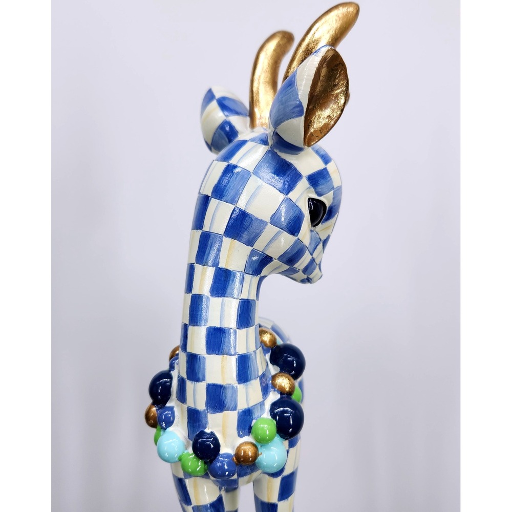 Mackenzie-Childs Royal Check Deary Deer on Ornament - Gold Antlers Holiday 16" - Picture 15 of 16